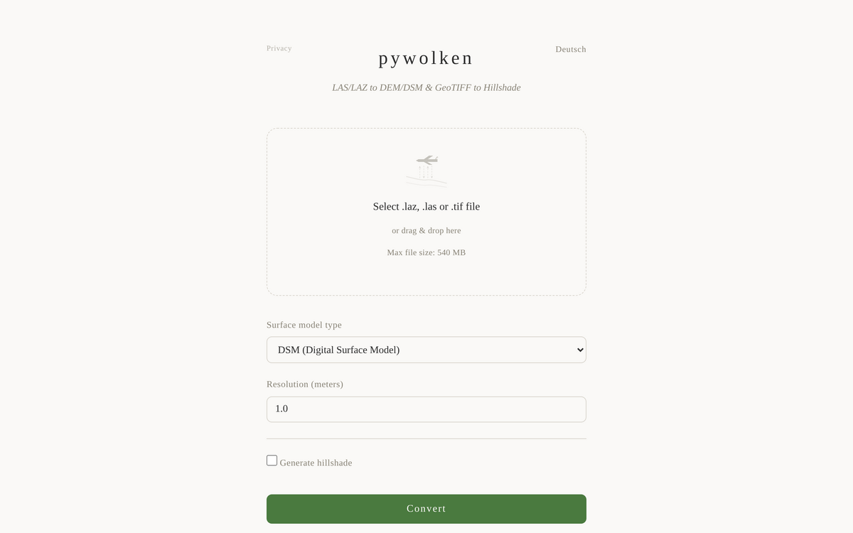 Screenshot pywolken website